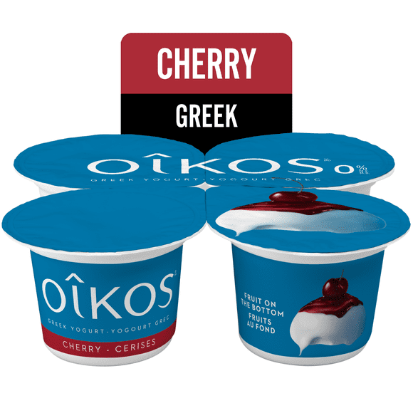 Oikos Yogourt Grec, Cerise, Fruits au Fond, 0 % M.g, 4x100g
