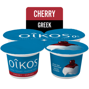 Oikos Yogourt Grec, Cerise, Fruits au Fond, 0 % M.g, 4x100g