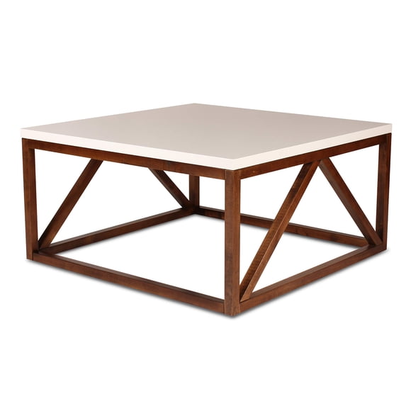 Kate and Laurel Kaya Table Basse Carrée en Bois Bicolore avec Dessus Blanc et Base Brun Noyer