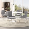 thumbnail image 2 of Noble House 7-Piece Dining Set, White Extendable Round Table for 4–6 with 6 Velvet Chairs, Gold Metal Legs, Gray, 2 of 10