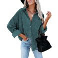 thumbnail image 1 of Womens Corduroy Casual Button Down Shirts Long Sleeve Boyfriend Oversized Collared Shacket Jacket Blouses Tops, 1 of 2