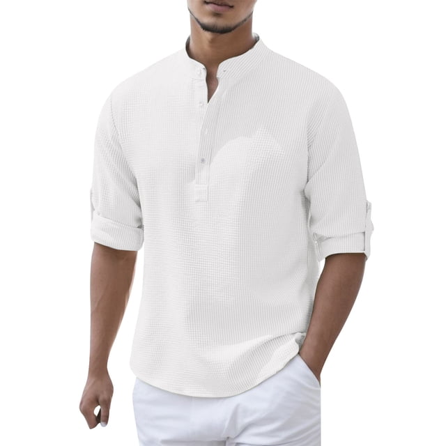 PMUYBHF T-Shirts Graphiques pour Hommes, Mode Décontractée Printemps et Automne, Chemise à Manches Longues avec Col et Boutons