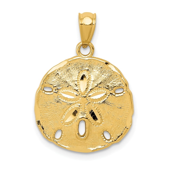 Pendentif Dollar de Sable Grand en or Jaune 14K or Poli Présentant un design Détaillé de Dollar de Sable avec une Finition Polie. Fabriqué en or Jaune 14K, Ce Pendentif Moulé Massif Pèse Environ 1,23 Gramme. Convient comme Breloque Ou Pendentif de Collier, Il Est Livré avec une Boîte-Cadeau.