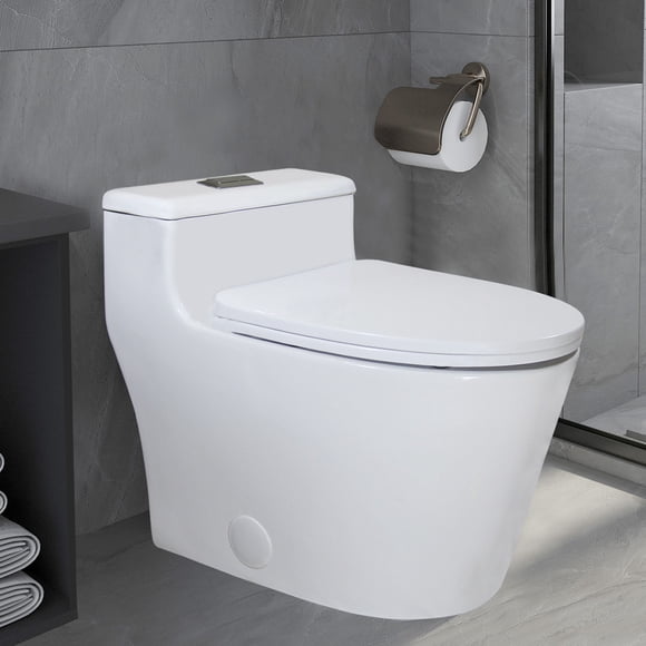 WinZo WZ5081T Dual Flush Elongated One Piece Toilet Low Profile Standard 12" Rough-in Modern Bathroom White