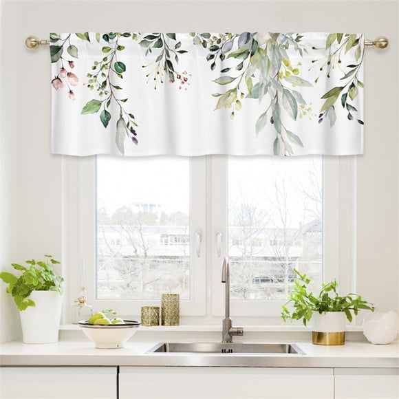 Amzcrzy Polyester Curtains Short Floral Small Window Valance Curtains for Bathroom Kitchen Cafes Thermal Insulating Tier Curtains 52X18Inch Colorful Flowers Leaves Plants Home Decor Home Decoration