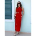 thumbnail image 3 of Robes de Travail pour Femmes Robe Longue Formelle d'Affaires Sans Manches Boutonnée Élégante Tenue de Bureau avec Ceinture Rouge TP, 3 of 4