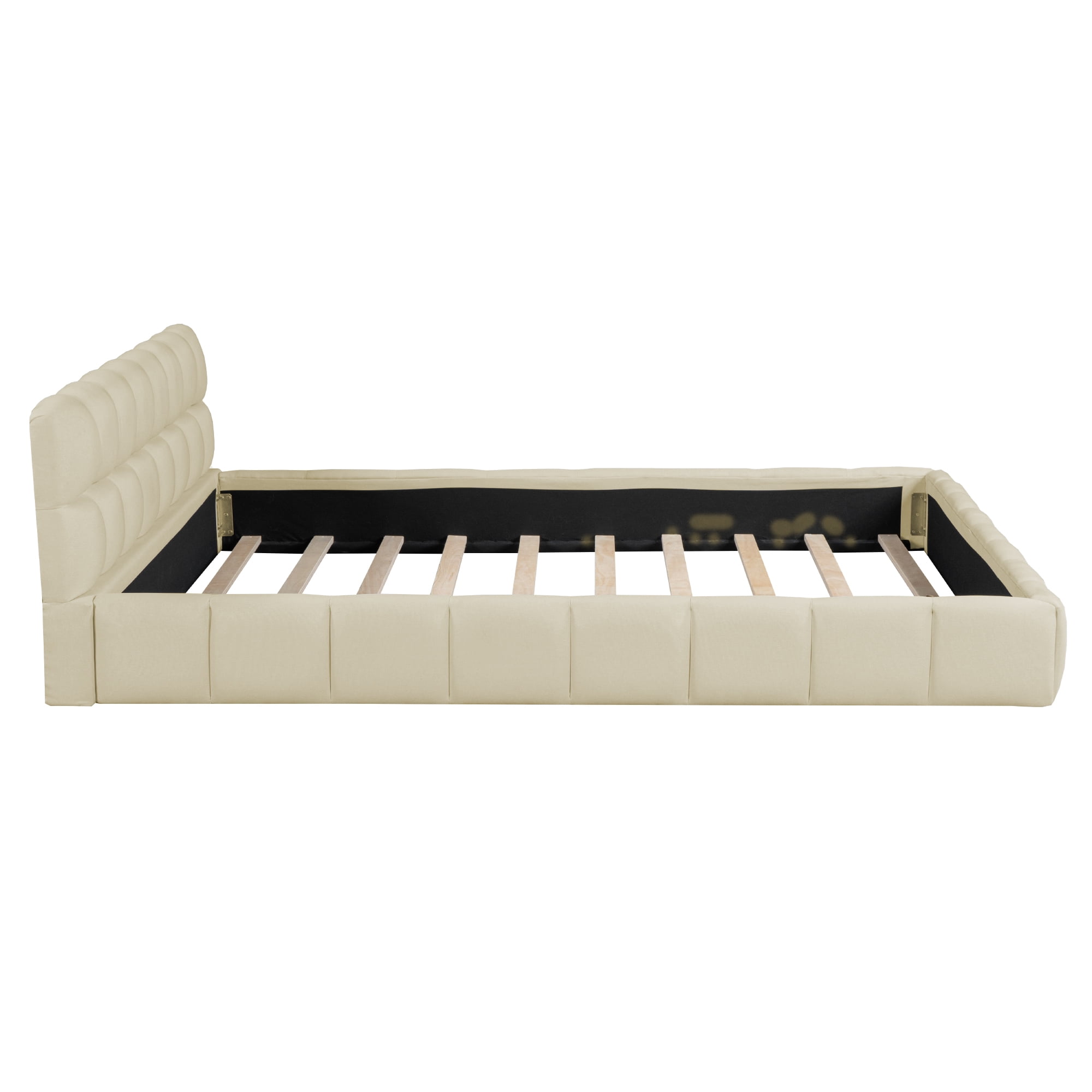 Noble House Lit Queen rembourré plate-forme, lit à terre en tissu épais avec cadre solide,Beige