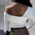 thumbnail image 4 of Mikilon Women Solid Slim Fit Off Shoulder Pullover Long Sleeve Blouse Tops, 4 of 8