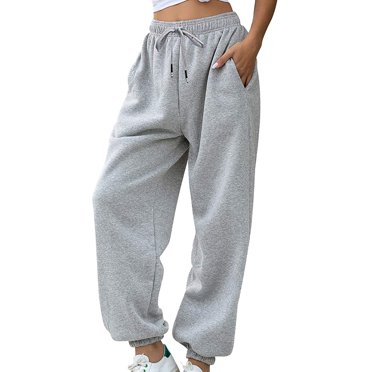 Ketyyh-chn99 Casual Pants for Women Sweatpants Ladies Trousers Solid Color High Waist Pant Casual Summer Wide Leg Bottoms Grey,L