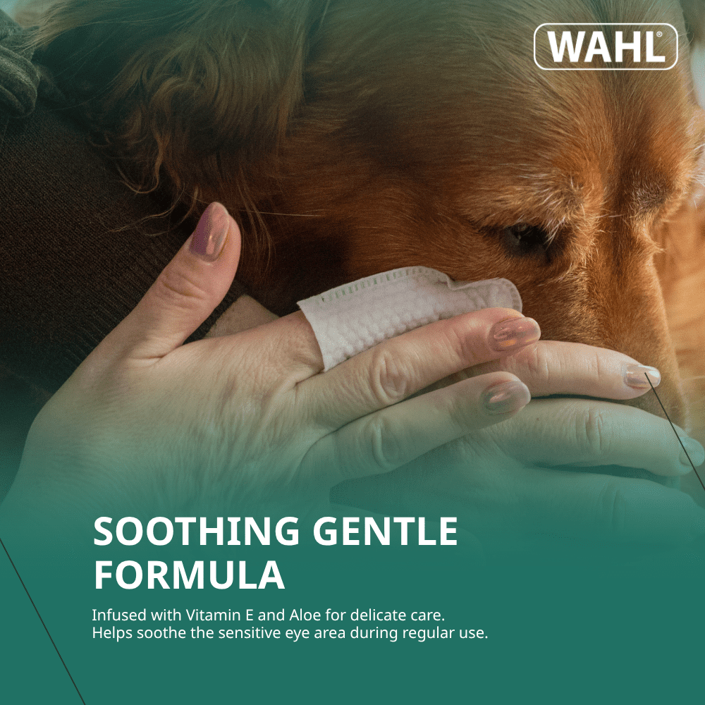 Wahl Refresh Eye Care Finger Wipes for Dogs – Dual-Sided Silicone & Soft Pearl Textures Remove Tear Stains & Debris, Fragrance-Free with Vitamin E & Aloe, Model-58557
