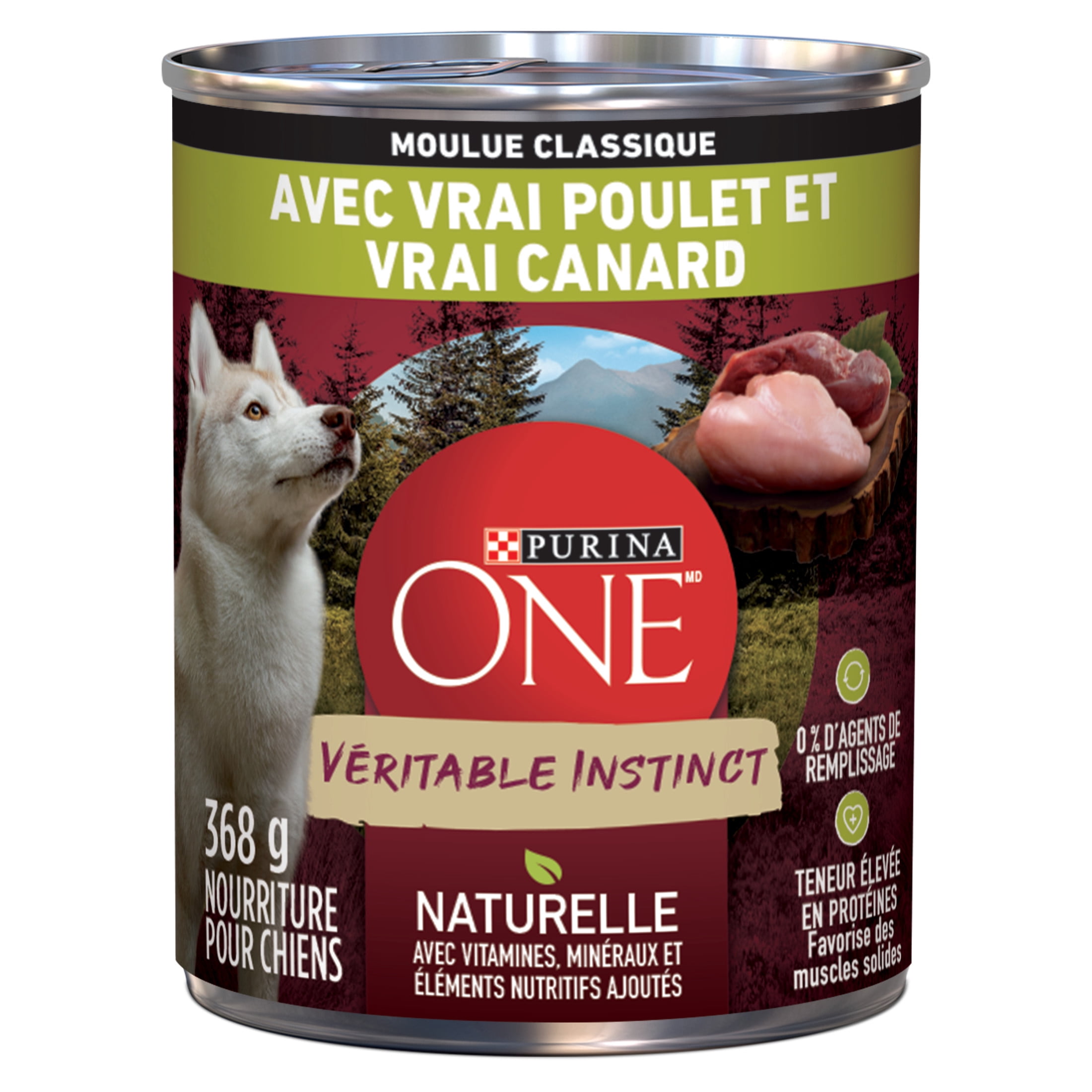 Purina ONE Véritable Instinct Moulue Classique Poulet et Canard, Nourriture Humide pour Chiens 368 g