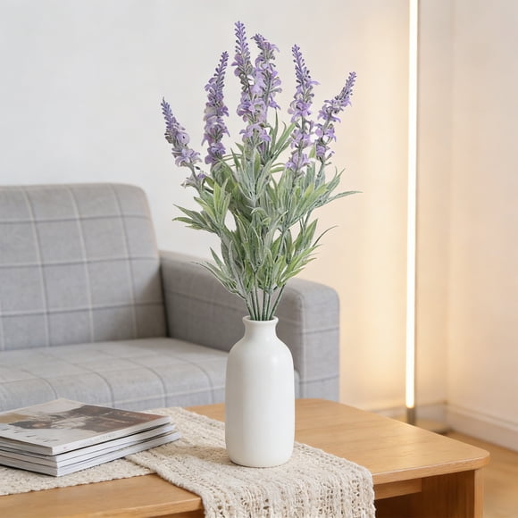 Vacemry Flocked Artificial Lavender Flowers, Realistic Fake Purple Lavender Stems in Plastic Pot, Lifelike Floral Decor for Wedding Centerpieces Home Office Desk Shelf Tabletop Arrangements