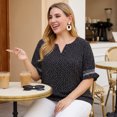 thumbnail image 2 of Agnes Orinda Women's Plus Size Blouses Pin Dots V Neck Ruffle Short Sleeve Spring Summer Boho Tops 3X Black, 2 of 8