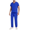 thumbnail image 2 of TIMIFIS Blue Scrub for Men Set Medicals Uniform Scrub Top and Pants Solid Color Four Season Comfort Fits Scrub Set with Pockets - Spring/Summer, 2 of 7
