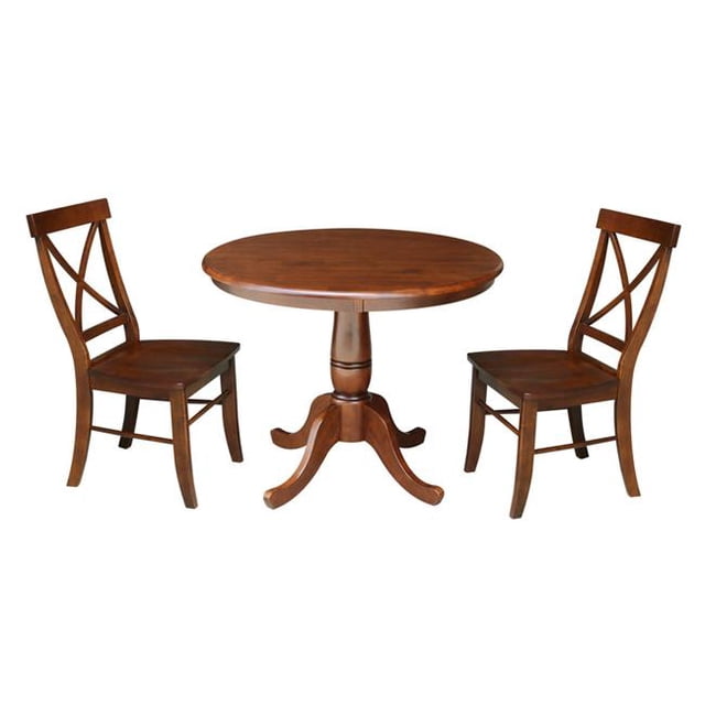 International Concepts K581-36RT-C613-2 36 in. Table sur Pied Ronde avec 2 Chaises et 44 ; Expresso - 3 Pièces