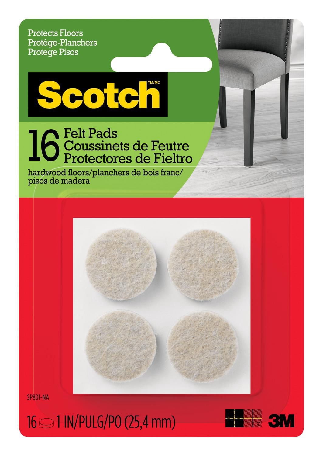 Scotch® Round Felt Pads, SP801-NA, beige, 1 in (2.54 cm), 16 per pack