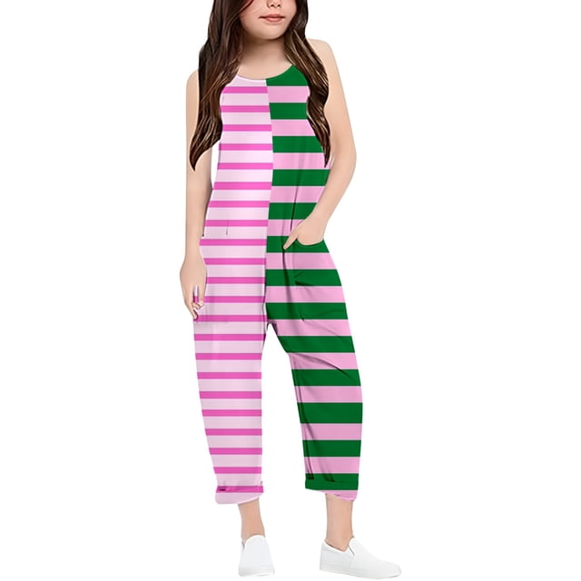Girls Jumpsuit Striped Rompers for Girls Casual V Neck Strap Rompers with Pockets Girls Jumpsuits Size 13-14 Y