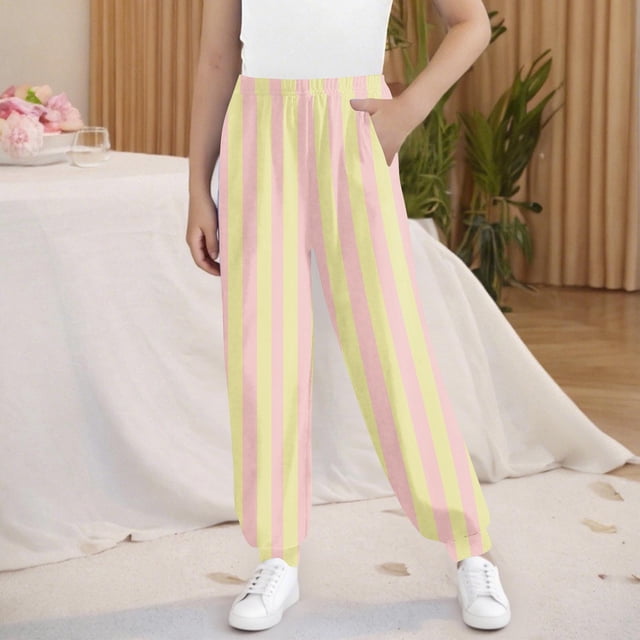 Cowsor Girls Graphic Print Sweatpants Athletic Drawstring Joggers Cute Track Pants with Pockets for Kids