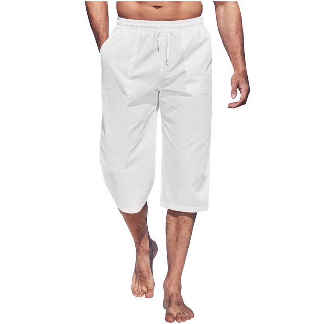 Capris, Mens Fashion Summer Drawstring Elastic Waist Casual Solid Color Capris Pants