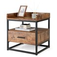 thumbnail image 1 of Gymax Table de Chevet Table d'Appoint Bout de Canapé avec Tiroir Cadre en Métal pour Salon Chambre, 1 of 9