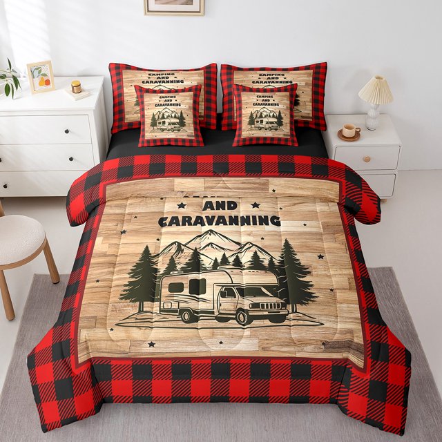 Erosebridal Rustic RV Car Bedding Full Comforter Set, Camper Down Comforter, Jungle Adventure Decor, Reversible 7-Piece
