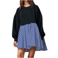 thumbnail image 1 of EQWLJWE Mode Femmes Décontractée Ample Col Rond Manches Longues Imprimé à Pois Ondulés Confortable Robes Imprimées Fluides Chandails en Molleton Mini Robe Robes de Retour 2023, 1 of 6