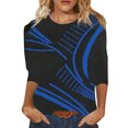 thumbnail image 1 of IROINID Deals Womens Plus Size Tops Spring Printed Mid-length Sleeves Round Neck Lounge Tee Tops,Blue, 1 of 8