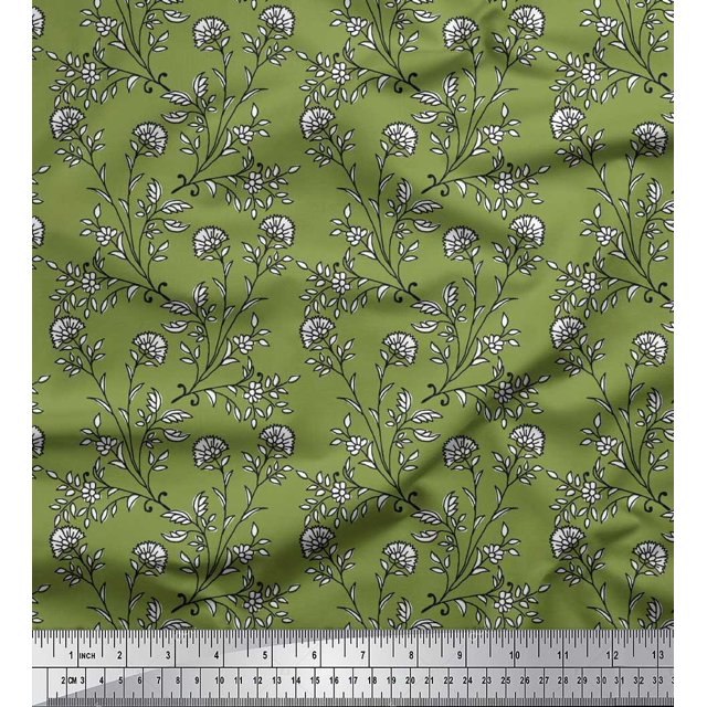 Soimoi Poly Georgette Fabric Leaves & Floral Block Print Sewing Fabric Yard 42 Inch Wide