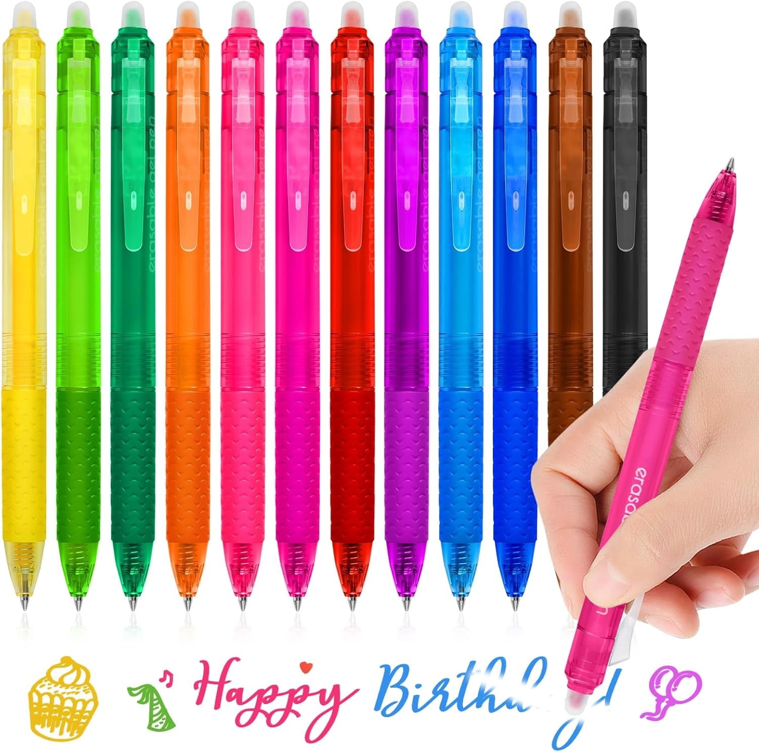 ZTTD Retractable Erasable Gel Pens Clicker, Refillable & Retractable Gel Ink Pens, Fine Point 0.7mm, Assorted Color Inks for Drawing Writing, 12Pcs