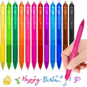 ZTTD Rétractable Erasable stylos Gel Clicker, rechargeable & Stylos d'encre de gel rétractables, pointe fine 0.7mm, Encres de couleur assorties pour l'écriture de dessin, 12Pcs