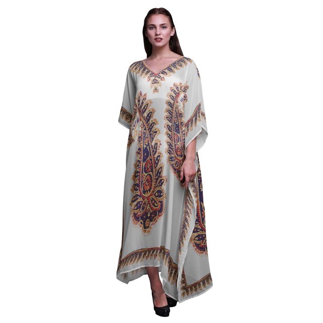 Phagun Kaftan pour Femmes à Motif Cachemire, Tenue de Détente de Vacances, Robe Maxi, Couvre-Maillot de Plage - 4X-5X