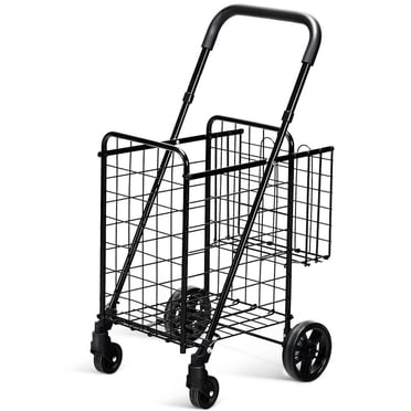 Costway Chariot de Magasinage Pliant Panier Jumbo Chariot Utilitaire Roulant Poignée Réglable Neuf