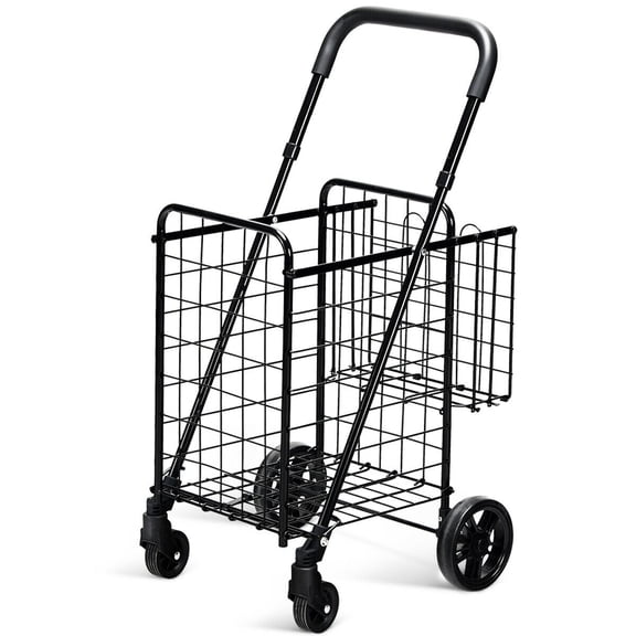 Costway Chariot de Magasinage Pliant Panier Jumbo Chariot Utilitaire Roulant Poignée Réglable Neuf