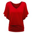 thumbnail image 1 of Kcodviy Plus Top V Neck Top for Women Plus Size Sleeve Batwing Loose T Tunic Shirt Size Fold Hem Plus Size V Neck Tops for Women Solid Plus Size Womens Shirt Tops, 1 of 4