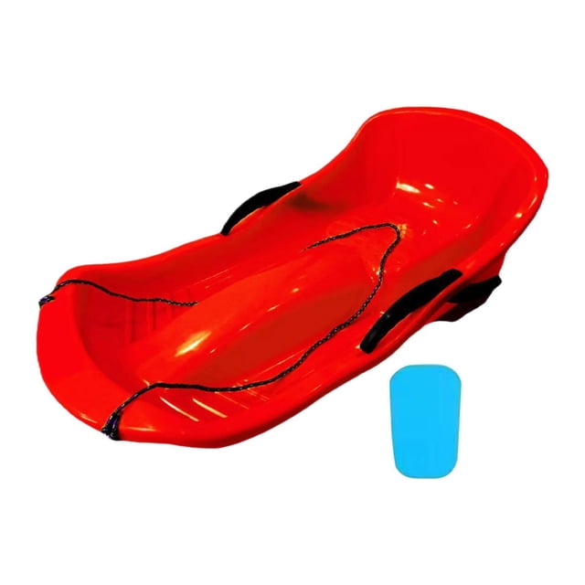 Lipstore Snow Sled Classic Wear Resistant with Pull Rope Thickened with Brakes Sledge Red