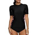 thumbnail image 2 of Charmo Women Short Sleeve Rashguard Swimsuit Colorblock Swim UV Shirts, 2 of 5