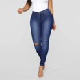 thumbnail image 3 of Bigersell Jeans Womens Cropped Jeans Discount Ladies Bell Bottom Jeans Capris Denim Pants Button Closure Ripped Female Plus Size Jeans Straight Mid Waist Ankle Length Pants Style J-240 Navy S, 3 of 4