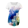 thumbnail image 4 of HKEJIAOI Femmes Mode Col en V Tunique à Imprimé Floral Hauts Boutons T-shirt à Manches Courtes, 4 of 7