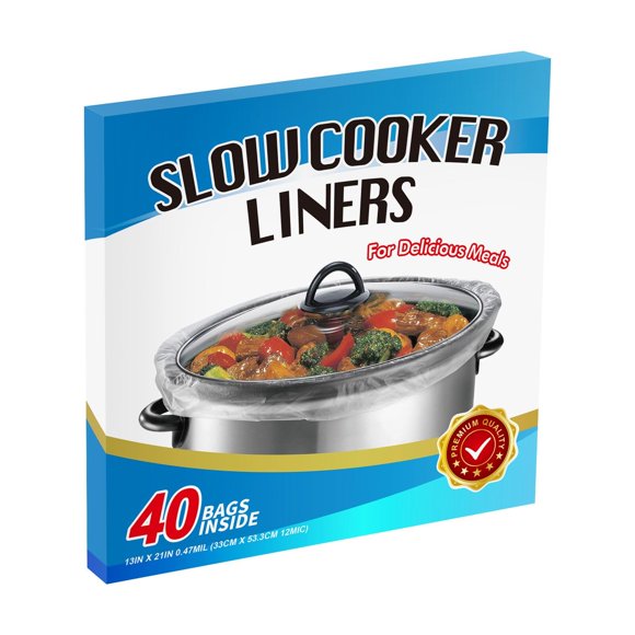 40Ã?Slow Cooker Liners, Large pot Liner Disposable Cooking Bags, Fit 3QT to 8QT for Slow Cooker, pot, Suitable for Oval & Round Pots 13"x 21" /Bag