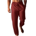 thumbnail image 2 of RXIRUCGD Men's Fashion Drawstring Elastic Waist Solid Color Casual Length Pants, Wine, Size: XL, 2 of 6