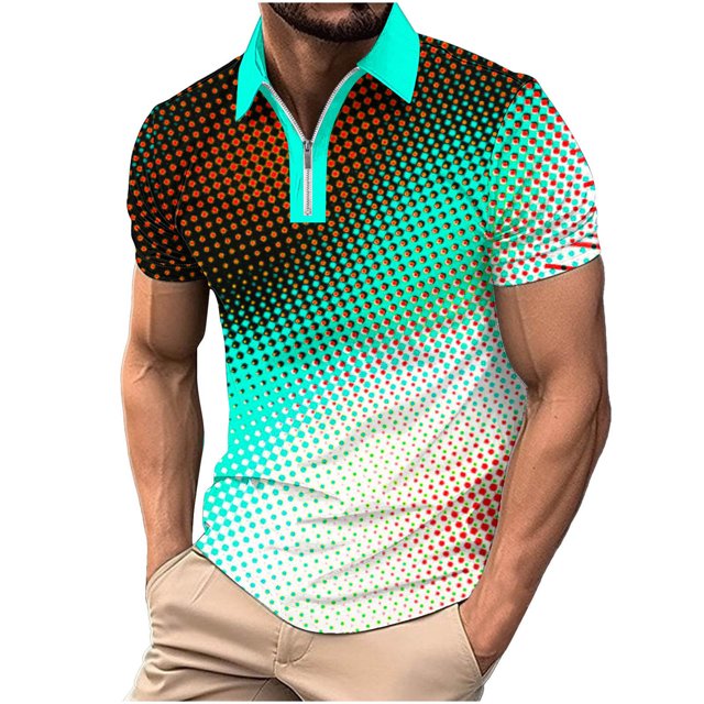 Birdeem T-Shirt Blouse à Fermeture Éclair pour Hommes, Décontracté, Imprimé, Manches Courtes, Col Rabattu