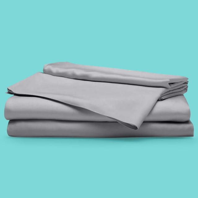 Sleepgram Draps de Lit Grand en Viscose de Bambou avec 2 Taies d'Oreiller, Pierre Grise