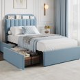 thumbnail image 2 of Bed Frame for Kids, Upholstered Platform Bed with 2 Large Storage Drawer and Bookcase Headboard, Noise-Free, Easy Assembly, No Box Spring Needed, 2 of 6