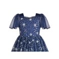 thumbnail image 4 of Girls Dress Blue Sequin Ruffle Collar Maxi Bow Tie Flare Short Sleeve 6 Years, 4 of 6