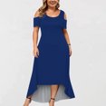 thumbnail image 5 of Bigersell Robes Décontractées pour Femmes Mode Femmes Été Décontracté Manches Courtes Épaules Dénudées Robe de Couleur Unie Robes d'Été Robe Soleil Régulière Robes, Style 28844, Bleu 5TG, 5 of 5
