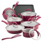Rachael Ray Create Delicious 13 Piece Nonstick Cookware Pots and Pans Set, Burgundy Shimmer