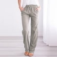 thumbnail image 2 of Timegard Cotton Linen Pants for Women Elastic Waisted Drawstring Straight Leg Lounge Pants with Pockets, 2 of 7