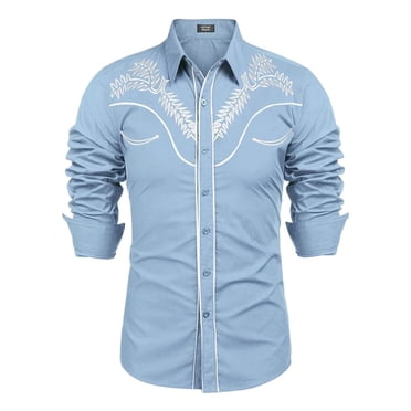 Ketyyh-chn99 Men Shirt Fall Clothes Men's Western Denim Shirt Casual Long Sleeve Button Cotton Shirt BU1,M