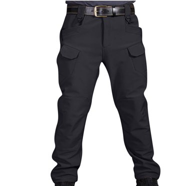 Pxkloy Men's Fleece Lined Work Pants Thicken Durable Ripstop Tactical Pants Button Zipper Waistband Cargo Pants with Pockets Black,XXL