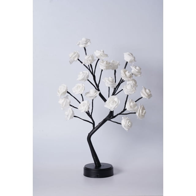 Boovnll Desk Lamp, Rose Flower Table Tree Light 24 Leds Desk Top Bonsai Lighted Tree Battery Operated Usb Plug Powered Tree Table Lamp Rose Flower Desk Tree Lamp for Home Party We, Table Lamp